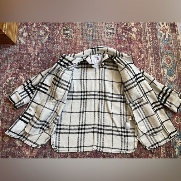 8-9 Primark Stylish Girls Plaid Button up Jacket - Black and White with pockets - Picture 7 of 10